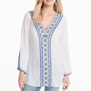 White House Black Market Cotton Voile Embroidered Tunic